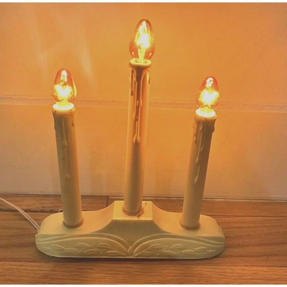 Vintage UL Christmas Holiday Window‎ Candle Trio Plastic Mold Tested & Works